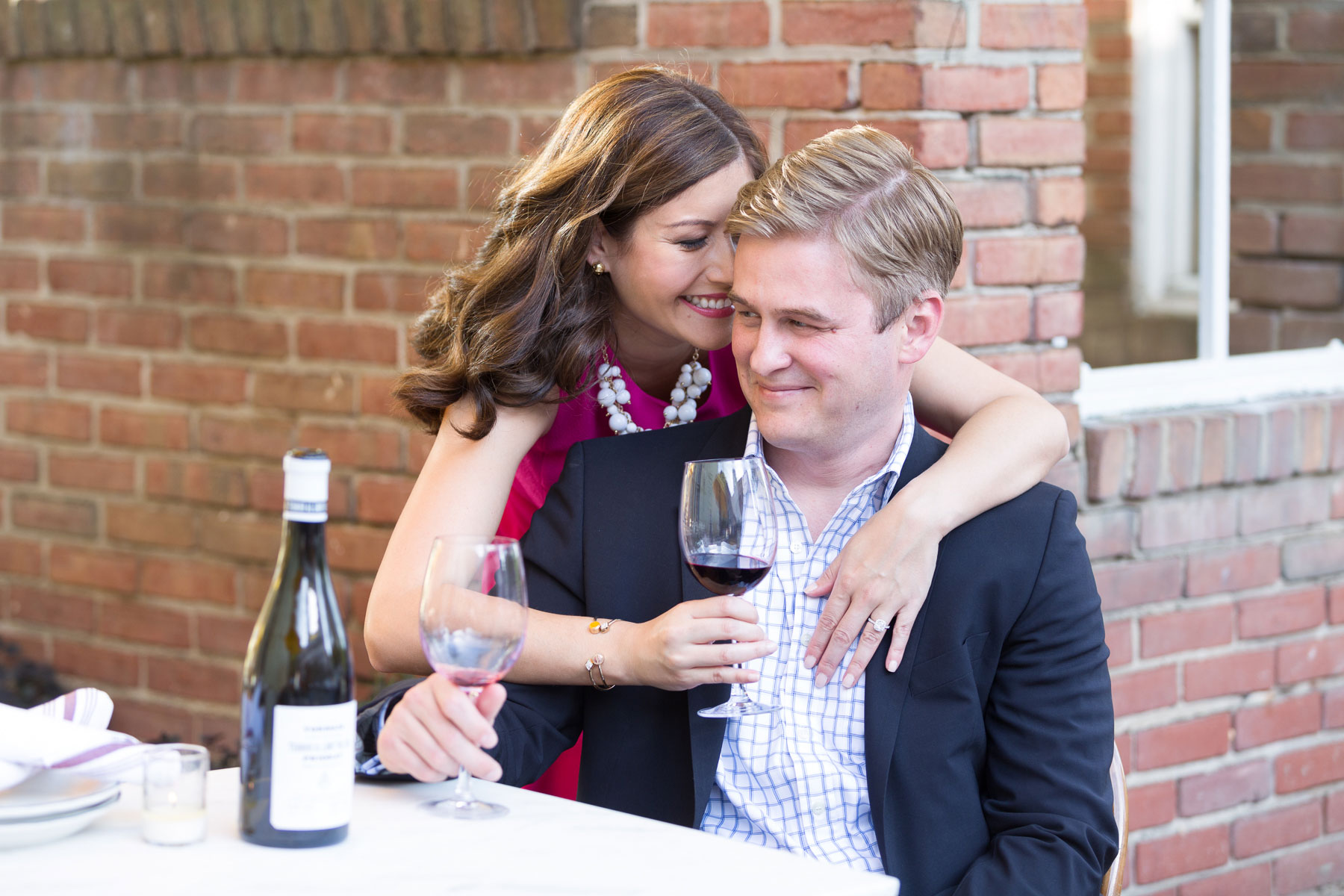 engaged-couple-drinks-wine-chez-billy-Georgetown